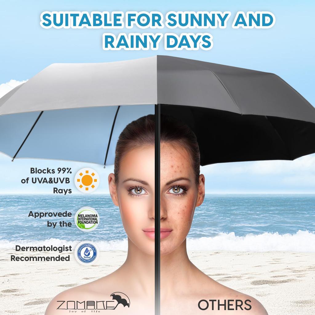 ZOMAKE Travel Umbrella UV Protection Small Portable Parasol Compact Paraguas Automatic Folding Umbrella Windproof UV Blocking Folding Umbrella