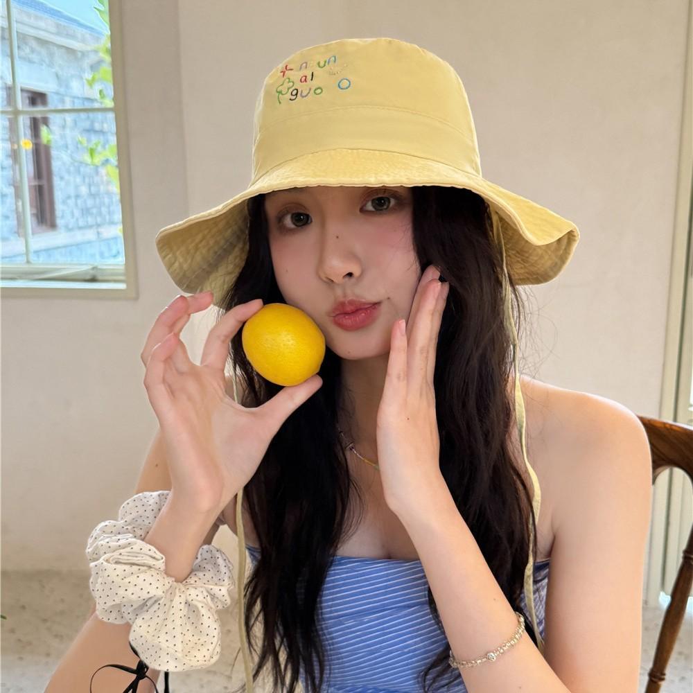 Big Eaves Bucket Hat Women's Summer Tide Outdoor Travel Versatile Pink Cartoon Small Fresh Sunshade Sunscreen Basin Hat