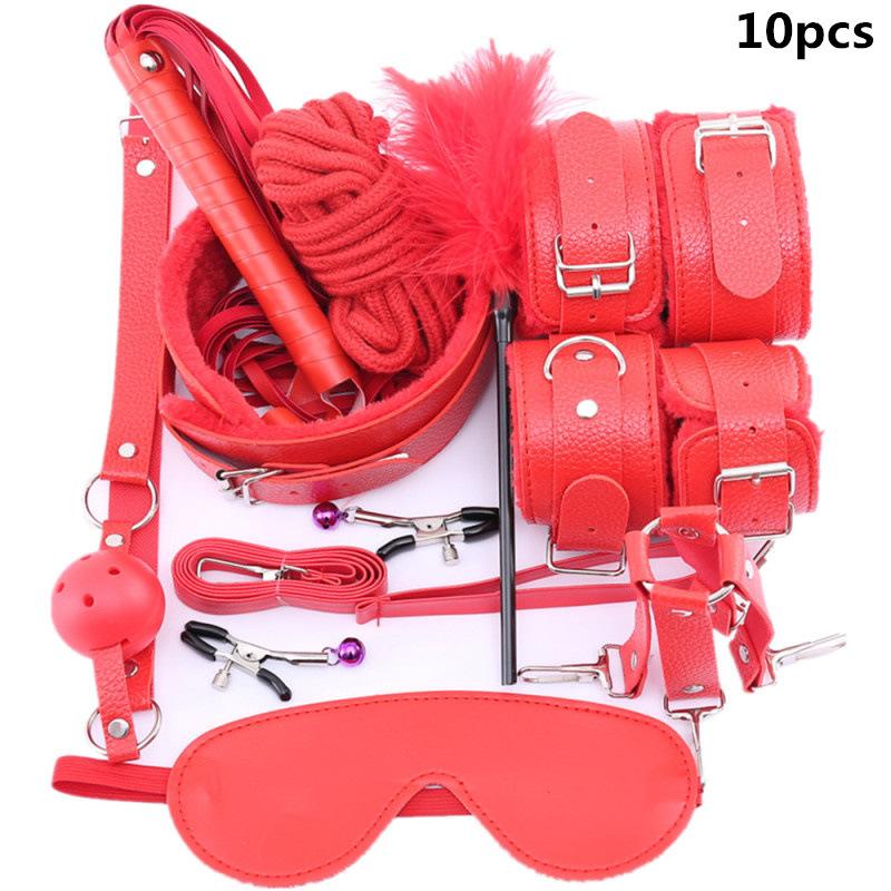 7/10/12/35pcs BDSM Bondage Restraint Kit Bullet Vibrator Handcuff Whip Mouth Gag Anal Bead Butt Plug Adult Game