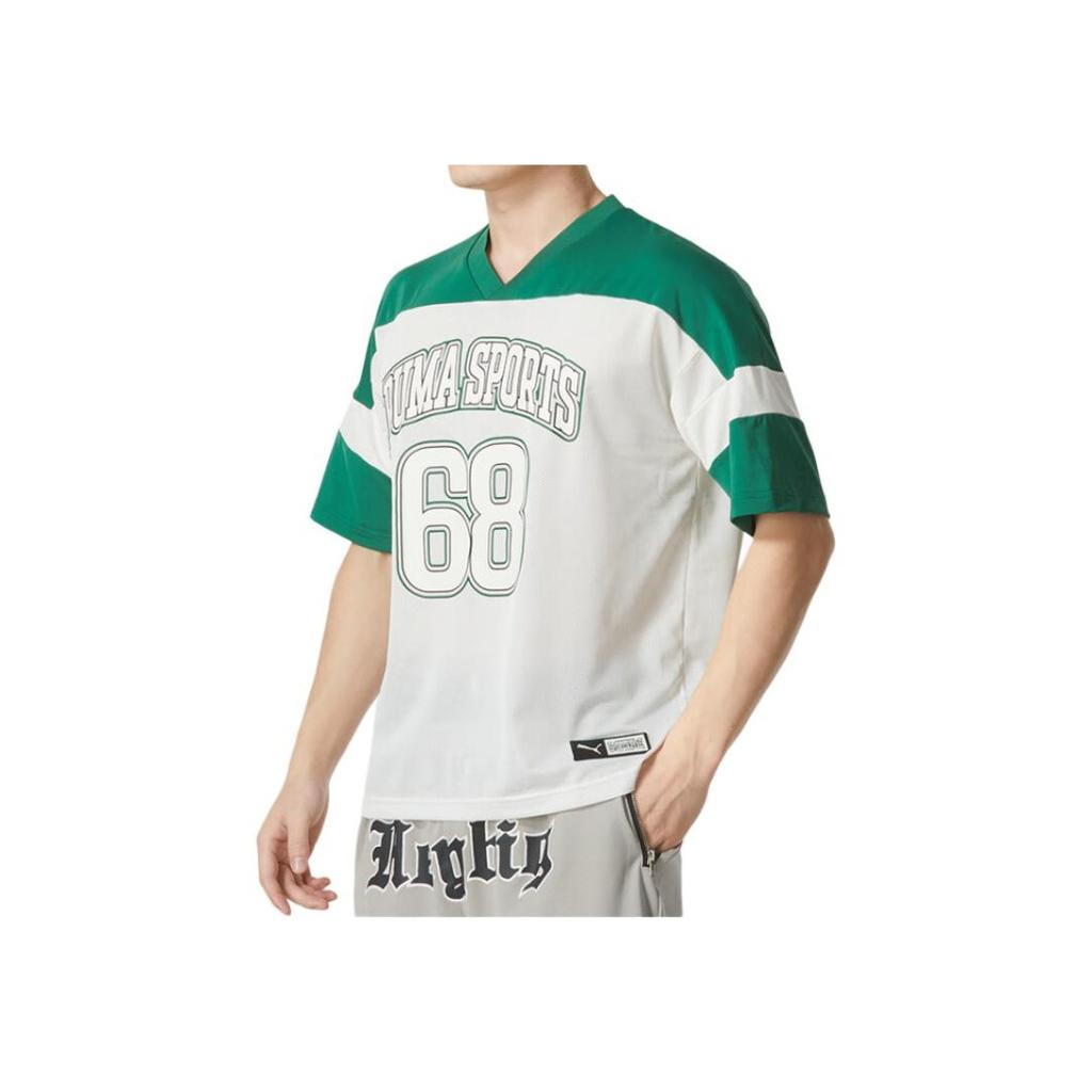 Puma Color Block Number Print Casual V-Neck Short Sleeve Drop Shoulder T-Shirt Men Tops White 630355-37