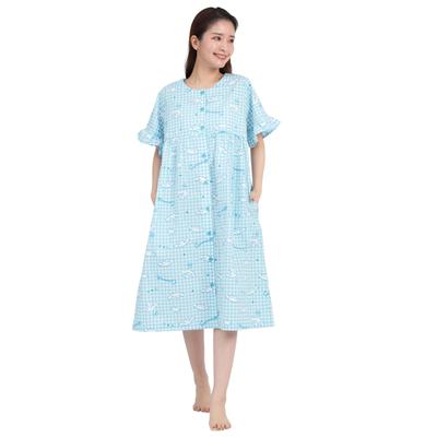 SAZAC Cinnamoroll Cotton Gingham Cinnamoroll Dress/Nightgown, 100% Broadcloth, Women's, Button-Front Loungewear, (Mint/M-L/SAN1781)