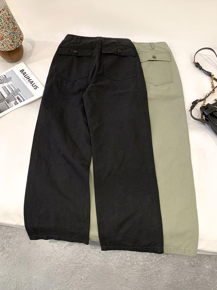 Green High Waist Retro Wide-Leg Work Pants for Tall Individuals