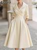Moda Nuovo Abito Stile Hepburn Vita Alta Dimagrante Manica Lunga Completo Vestito
