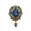 Pinets Beautiful Baroque Brooch Old Gold With Blue Zirconia