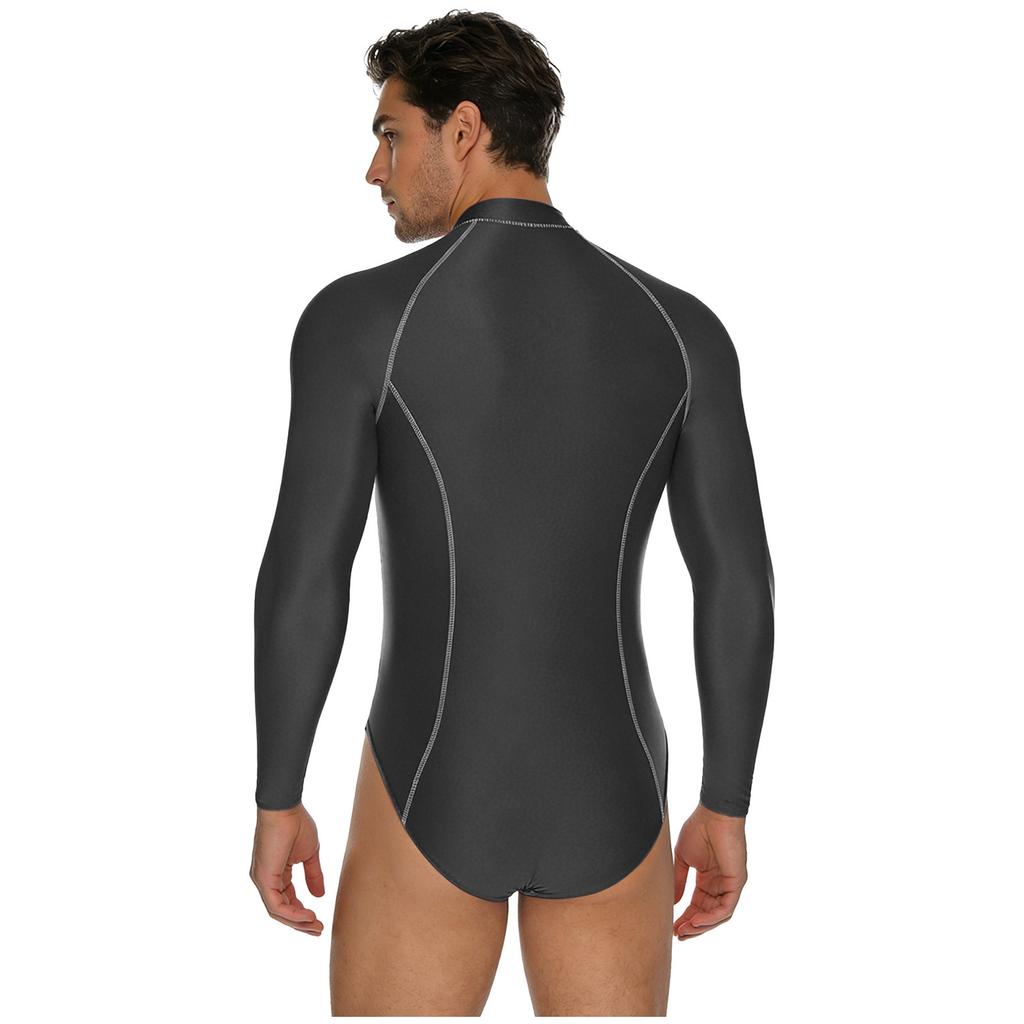 Pánský lesklý body overal s rolákem a dlouhým rukávem, zapínání na zip vpředu, trikot, kombinéza, ochranný obleček proti slunci, plavky na pláž a surfování