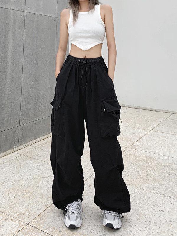 Cross-Border Women's Summer Wide-Leg Work Pants with Large Pockets.