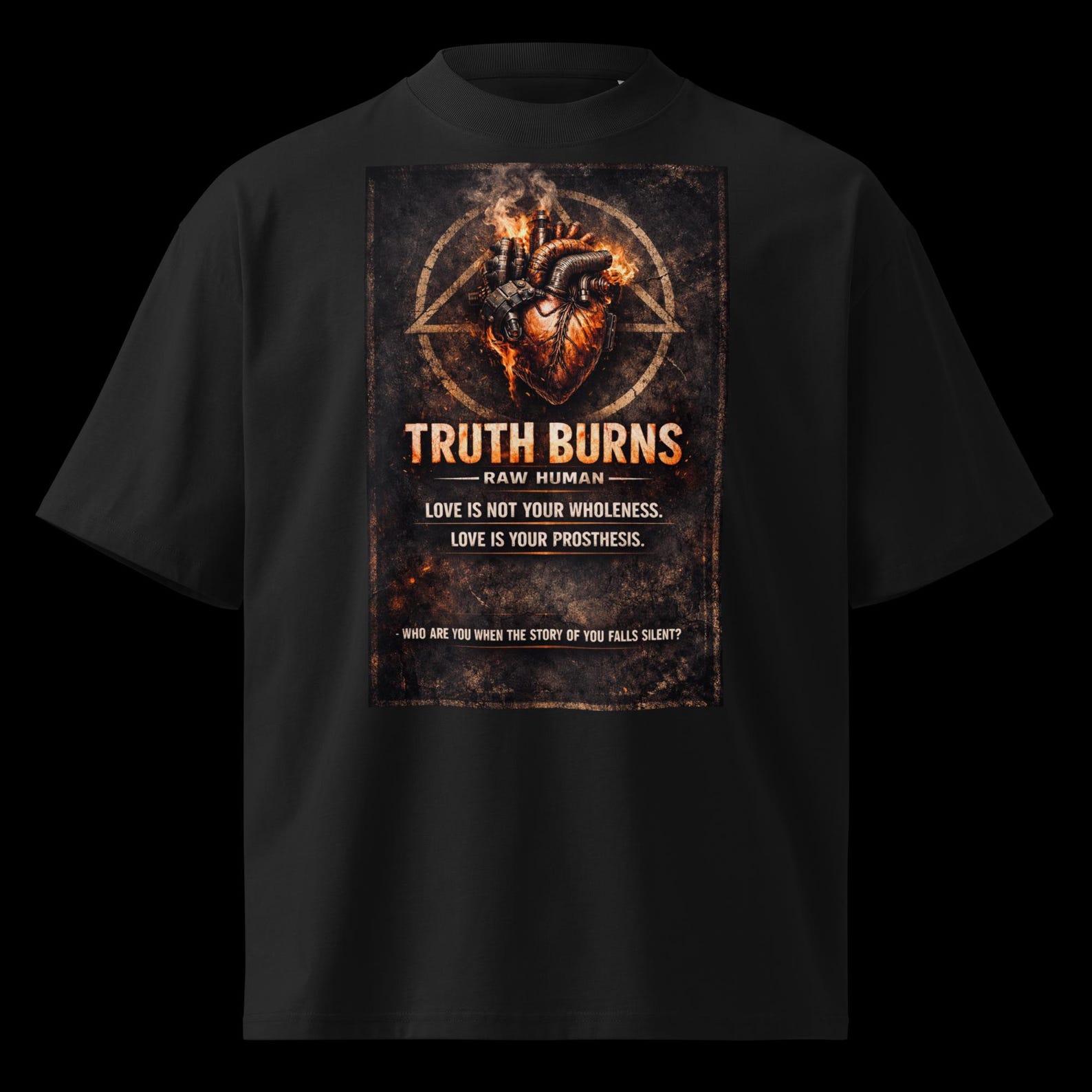 Raw Human Truth Burns Heart T-Shirt, Steampunk Biomechanical Graphic Tee, QUALITY PREMIUM Industrial Gothic Unisex Organic Oversized Top M