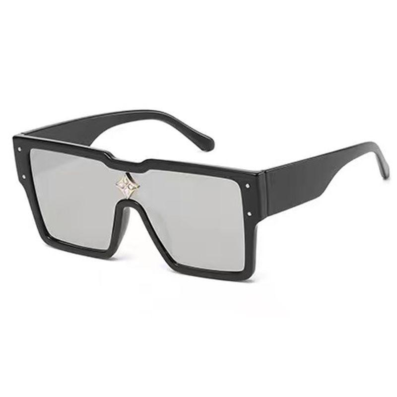 Modern Geometric Large Frame Sunglasses With Pc Lenses Uv400 For Casual Street Style BlackFrameSilverLens
