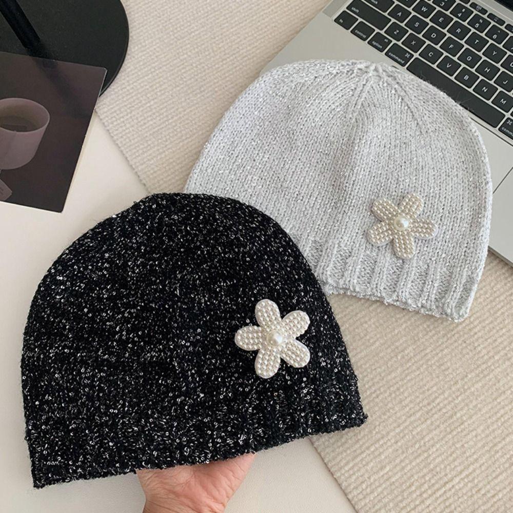 Vintage Beanie Hat Hollow Woven Cap Fashion Sequin Knitted Hat  Streetwear