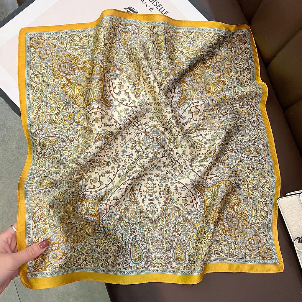 53 Silk High-End Silk Scarf Small Square Scarf Versatile Mulberry Silk Retro Cashew Professional Silk Scarf