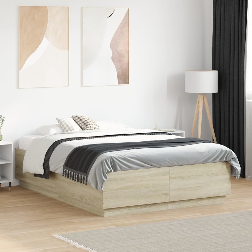 Vidaxl Bed Frame, Sonoma Oak, 120X190 Cm, Wood-Based Material