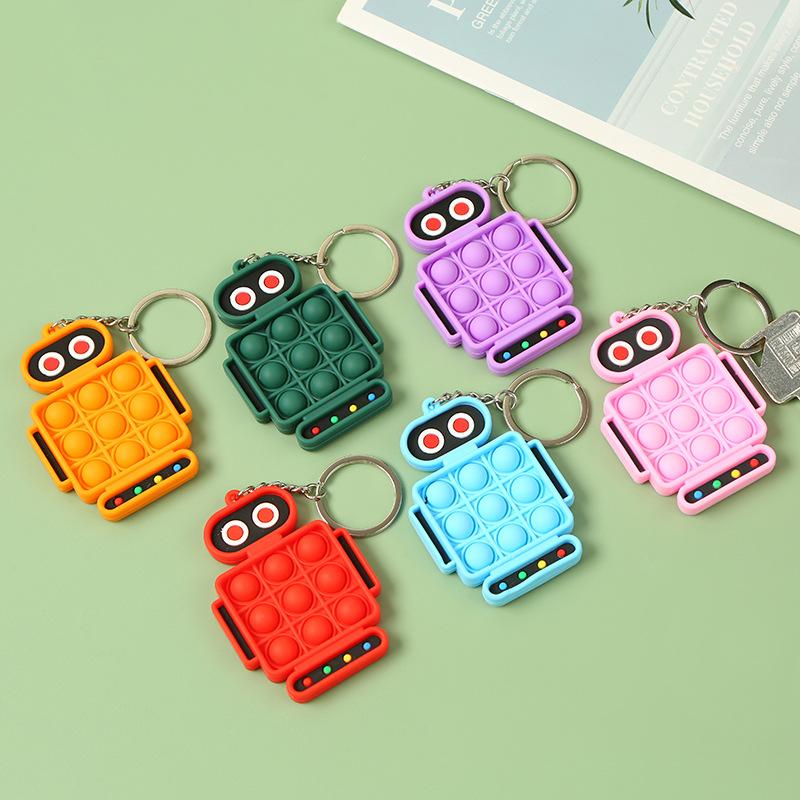Robot Fidget Keychain Finger Push Bubble Silicone Key Chain Adult Decompression Toys Small Pendant Kids Toys
