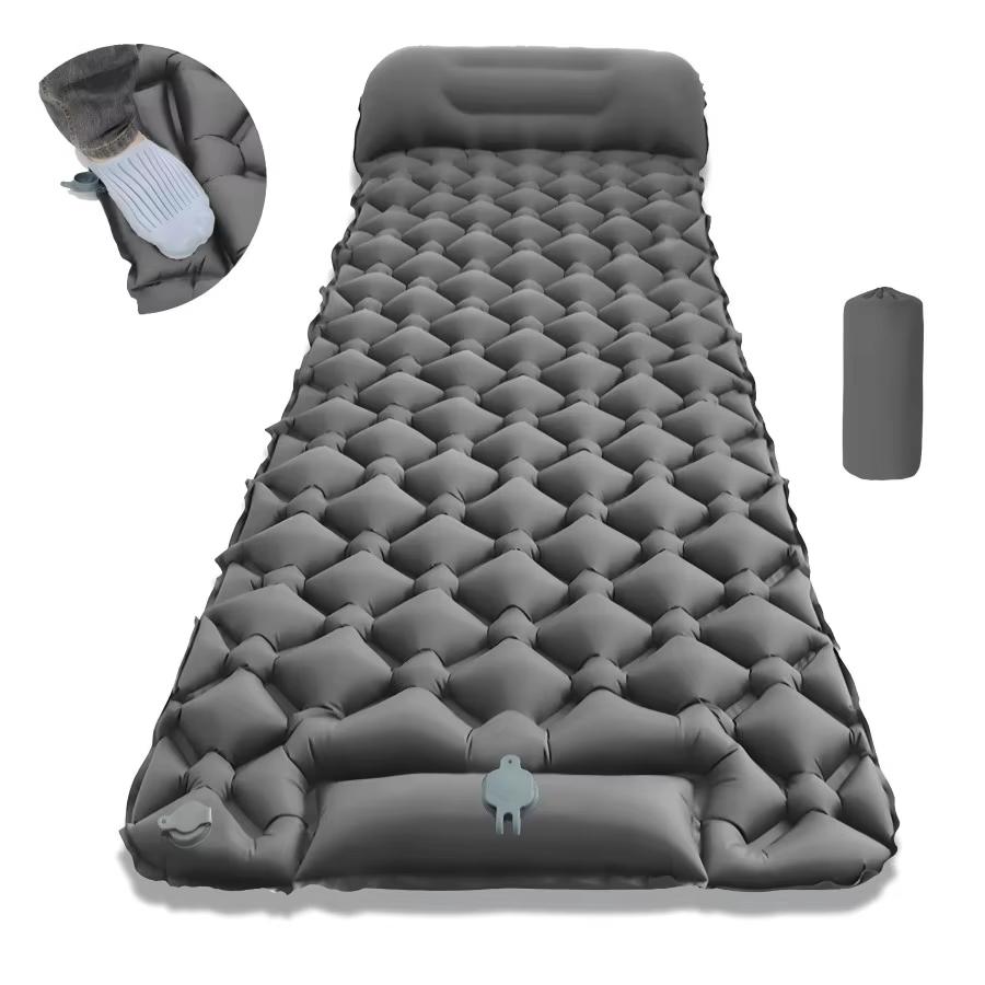 

Camping Sleeping Pad Waterproof Camping Mattress with Integrated Pillow Portable Lightweight Camping Mat for Backpacking сірий