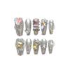 Design #1047 Handmade 10 Pcs Luxury Crystal Long Square Mirror Silver Press On Full Cover False Nails Glitter Nail Stickers