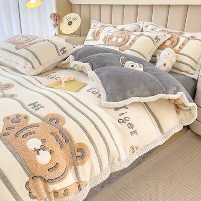 Thickened Milk Fleece Four-Piece Coral Fleece Double-Sided Dormitory Bed Single Quilt Cover Flannel Fleece Three-Piece Set