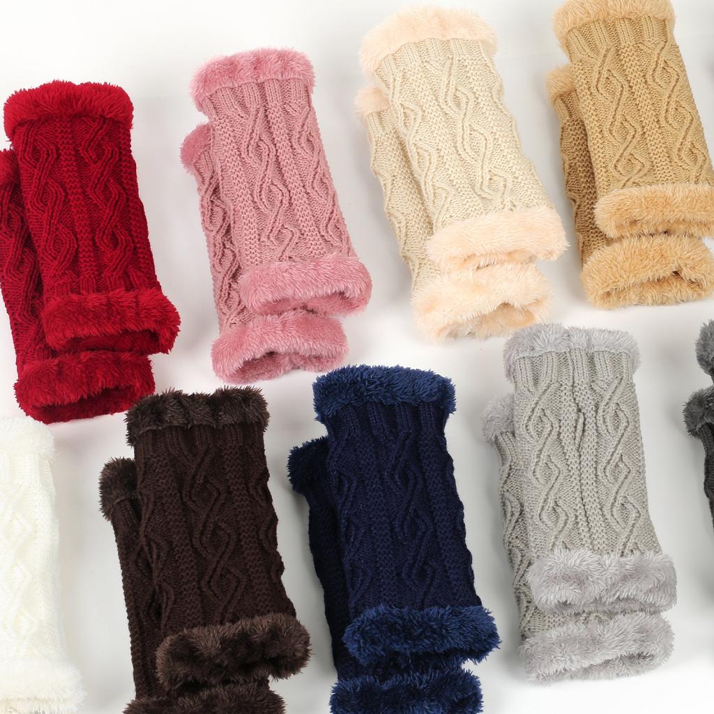 Purple Warm Fur Gloves for Autumn and Winter Thick Velvet Gloves Short Knitted Plush Sleeve with Gloves