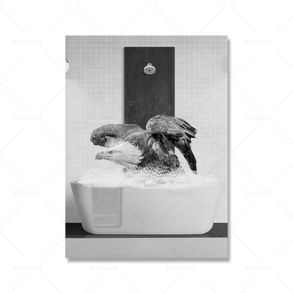 

Сова, принимающая ванну, забавный принт в ванной комнате, постер «Орел в туалете», черно-белый причудливый холст с изображением животных, детский домашний декор 21x30cm No Framed