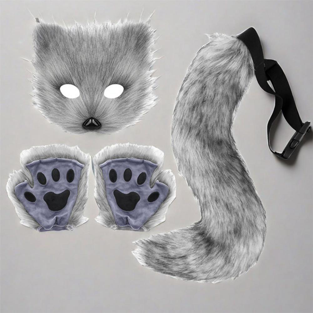Foxes Mask+Tail +Gloves Set Halloween Cosplays Costume Accessorie Theme Party Dress Up Props Carnival Party Costumes Accessories