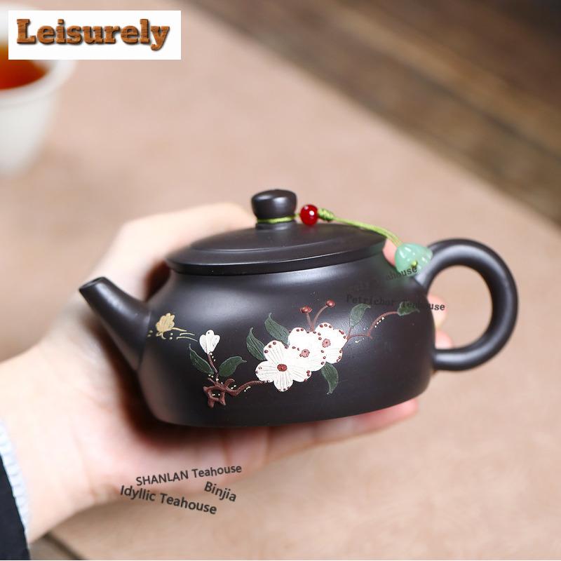 111ml Yixing Purple Clay Teapots Famous Handmade Butterfly Flower Pot Raw Ore Black Zhu Mud Tea Infuser Kettle Zisha Tea Set
