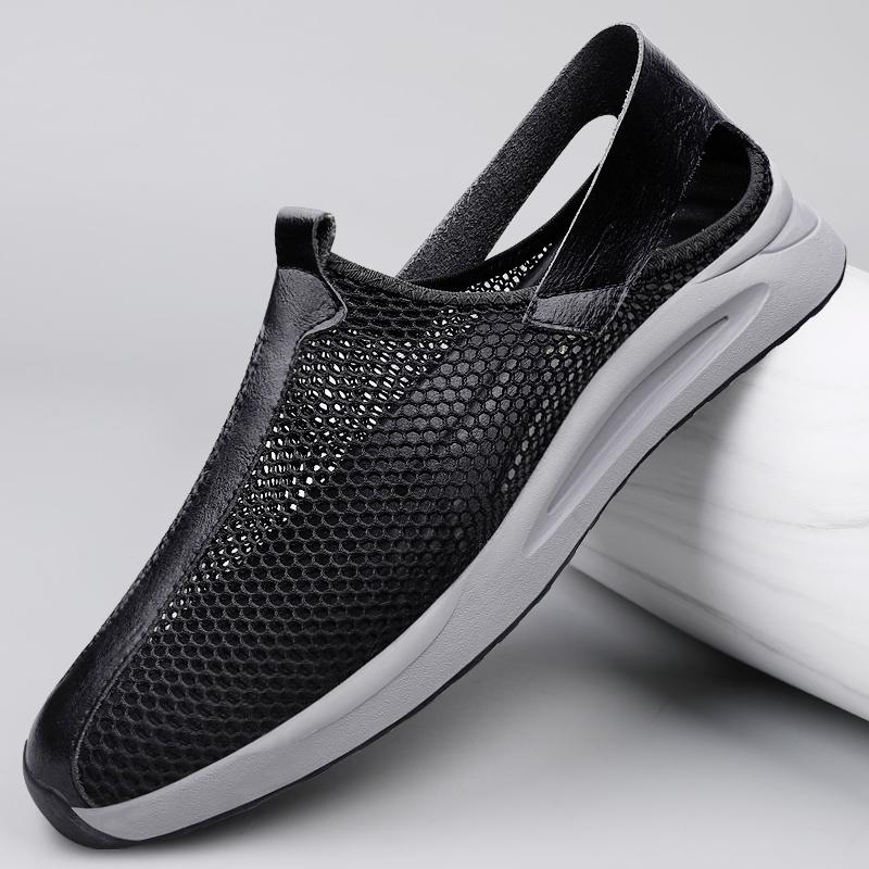 

Мужские кроссовки Дышащая сетка Мужские повседневные сандалии Уличные Нескользящие Большой размер Лоферы Прогулочные балетки Легкие мужские теннисные туфли 45 чёрный