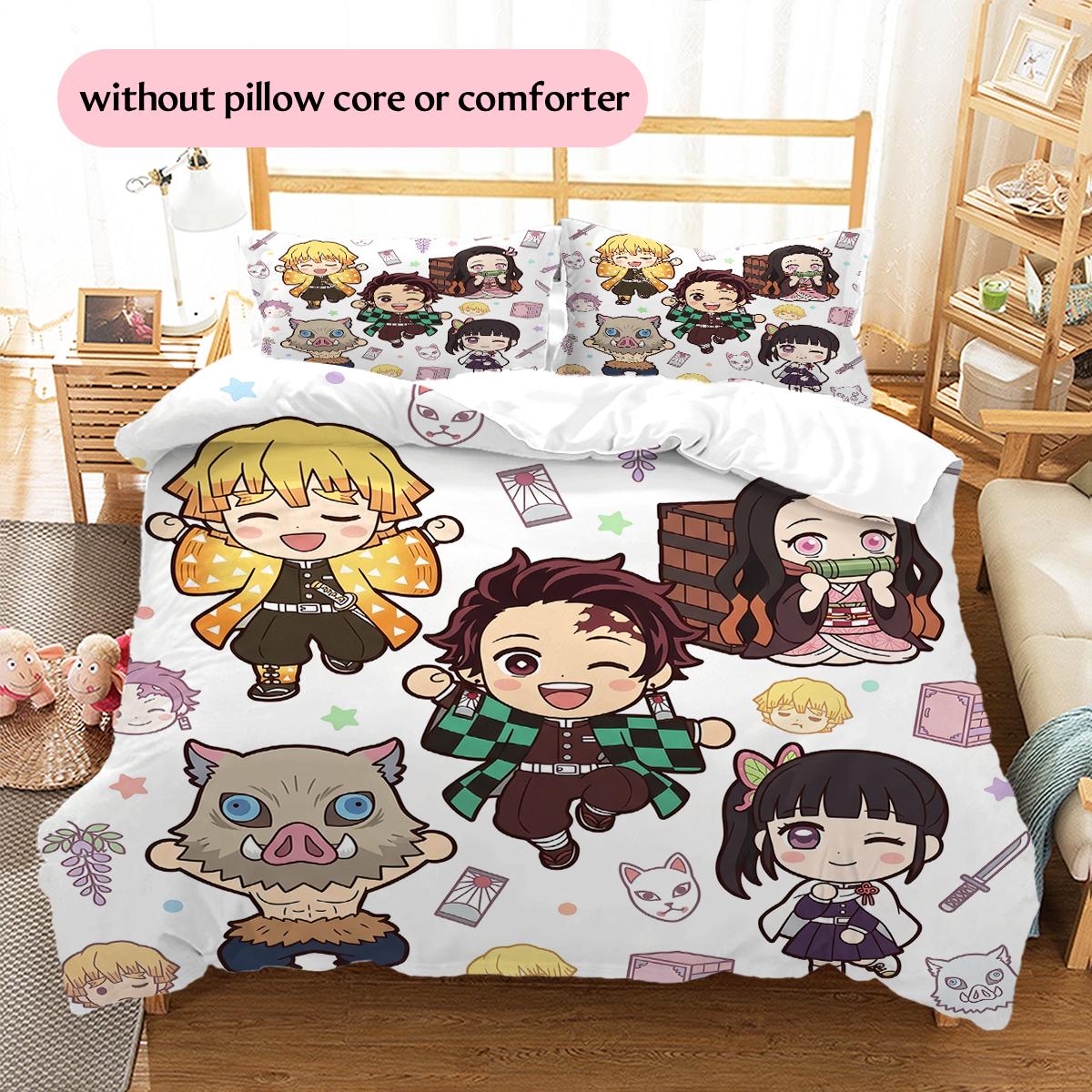 

Cute Demon Slayer characters Pattern Bedding Quilt Set Home Decoration Gift (1 * duvet cover + 2 * pillowcase without core) 135x200cm