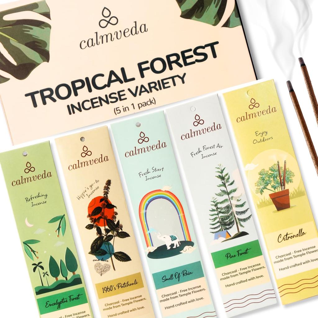 Tropical Forest Incense Variety -Incense Stick - (5 Scents, 60 Sticks) Charcoal Free Inscents-Sticks