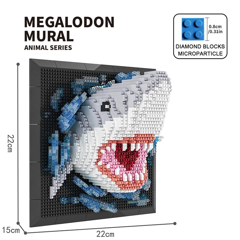 3D Bausteine Haifisch Monsterkopf Wandbild Wandblock DIY Tieranhänger Wanddeko Wandbehang Skulptur Heimdeko Spielzeug Geschenk