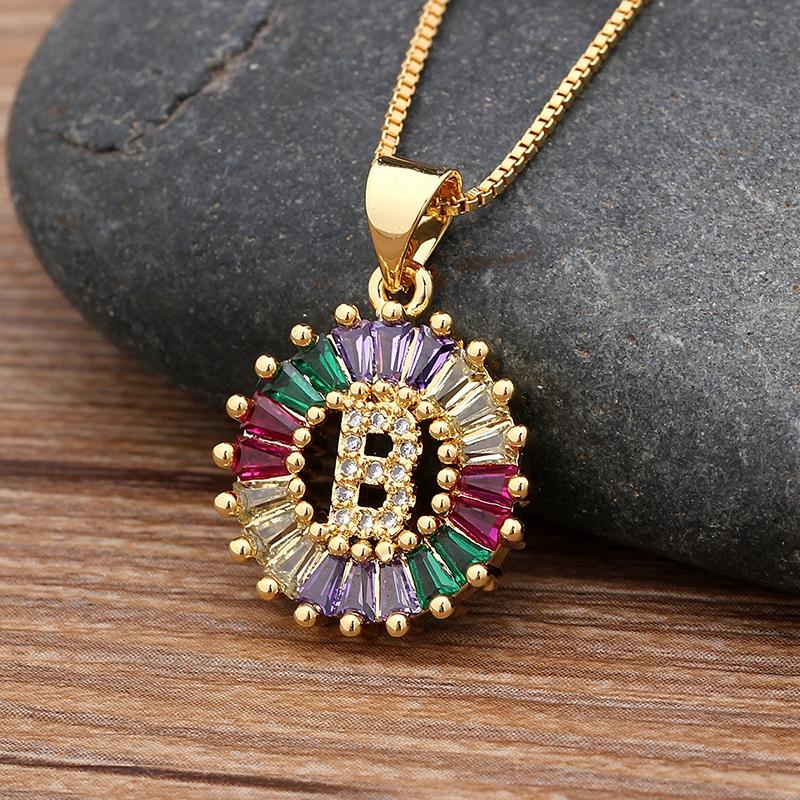 Nidin Hot Sale Initial Multicolor Zircon Necklace Charm Letter Necklace Name Jewelry For Women Men Accessories Party Gift
