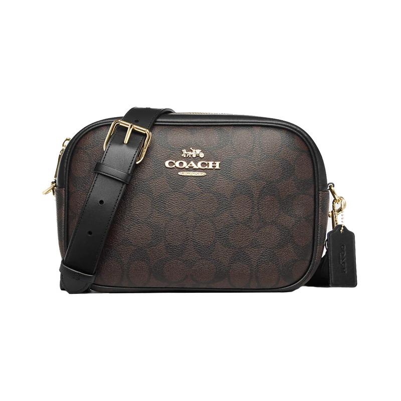 

COACH Camera 24 Classic Presbyopia Zipper Coated Canvas with Leather and Smooth Leather Crossbody Bag Medium Women s Brown and Black чорний