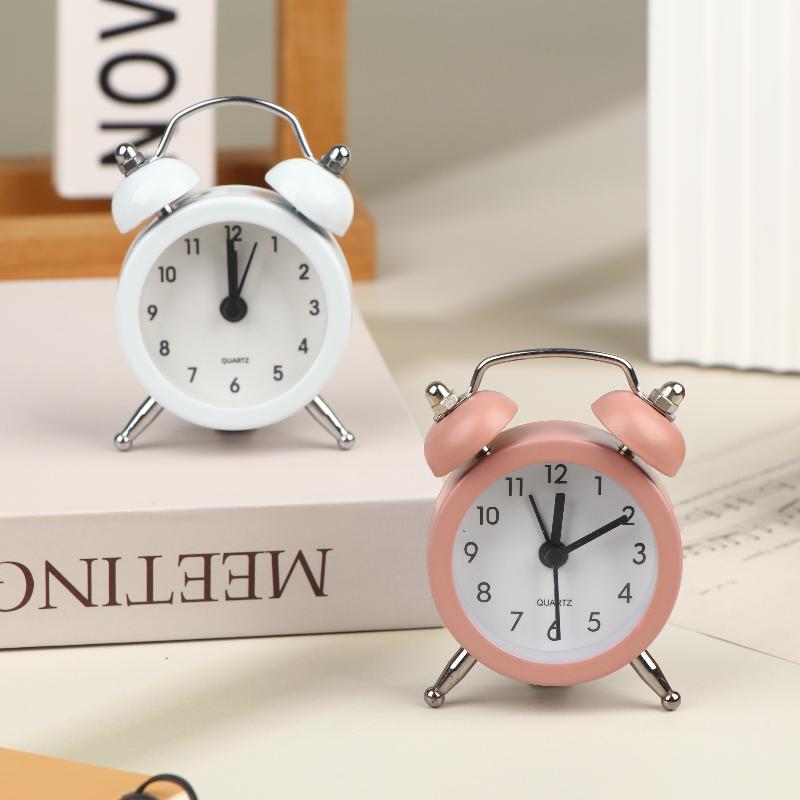 Mini Retro Twin Bell Alarm Clock Simple Desktop Wake Up Clock Small Desk Clock For Students Bedroom Office Home Table Decor