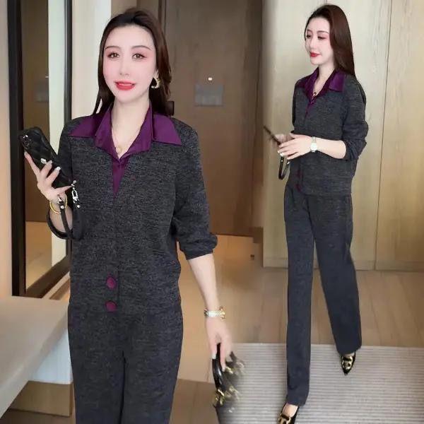 

Korean Chic Women s 2026 Spring/Autumn Casual Sportswear: Slimming Two-Piece Set for Young Moms 4XL for 155-170 jin