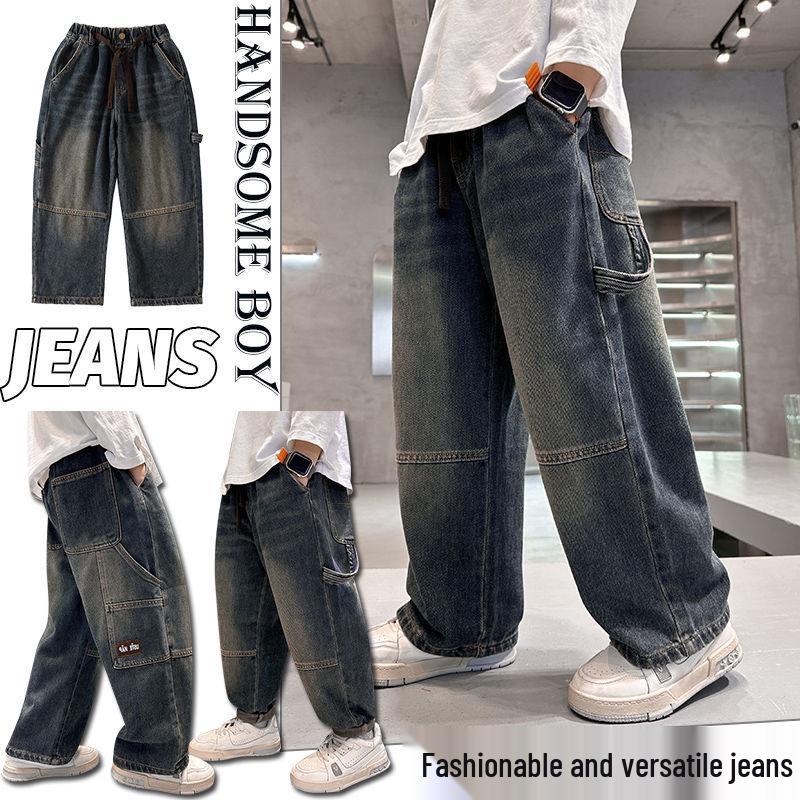

Kids Super Soft Straight-Leg Jeans - Boys Trendy Loose Fit for Spring & Autumn 2025 Size 130 (True to Height)