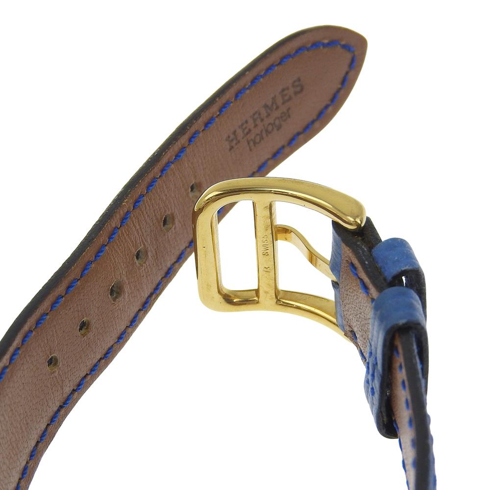 Hermes Medor Saatler Mavi/Para Beyaz Kadran Altın Kaplama/deri Kuvars Analog gösterge Kadın Kullanılmış