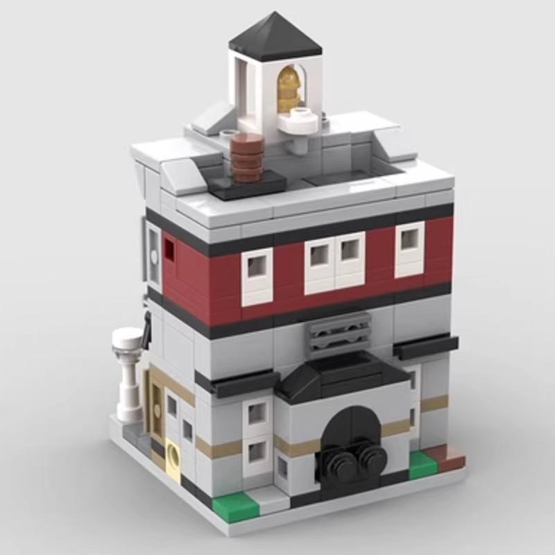 Building Block Compatible With 104289 Mini Fire Station, Mini City Street View Series, Small Particle Assembly