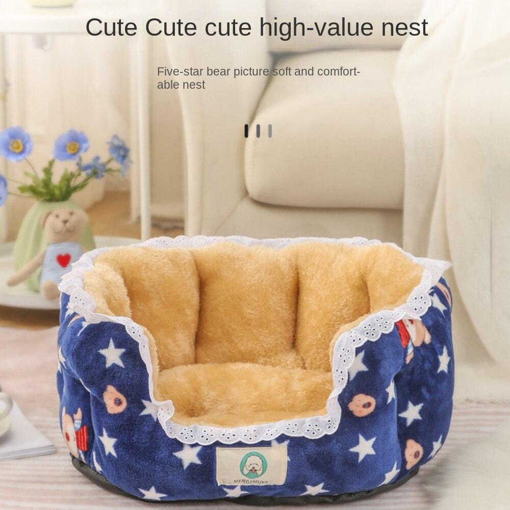 2023 Pet Supplies Four Seasons Round Cat Kennel Cartoon Kennel Warm Color Matching Pet Mat