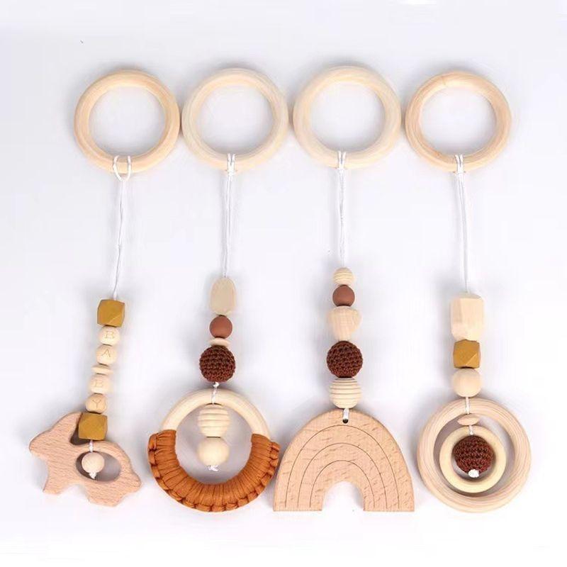 

INS Wooden Environmental-Friendly Fitness Equipment Pendant Newborn Baby Gymnastic Rack Kids Educational Teether Toys Photography Props Brown