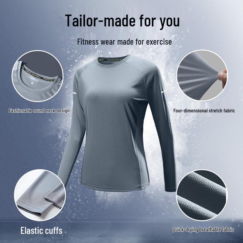 Damen Schnelltrocknendes Langarm-Laufshirt, Herbst/Winter Outdoor Lockeres Oberteil für Fitness und Bergsteigen