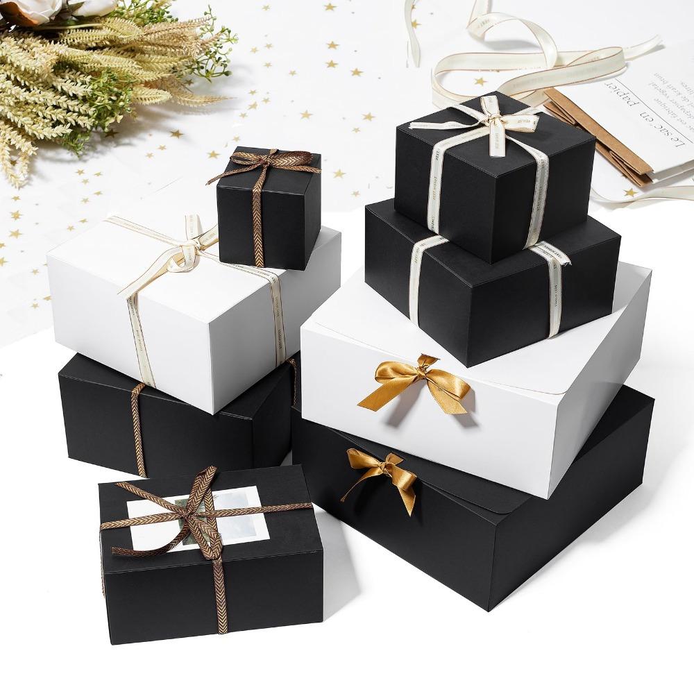 6pcs Black Gift Boxes with Lids and Golden Ribbon Groomsmen Proposal Boxes Craft Boxes for Presents Birthday Wedding Bridesmaid Graduation