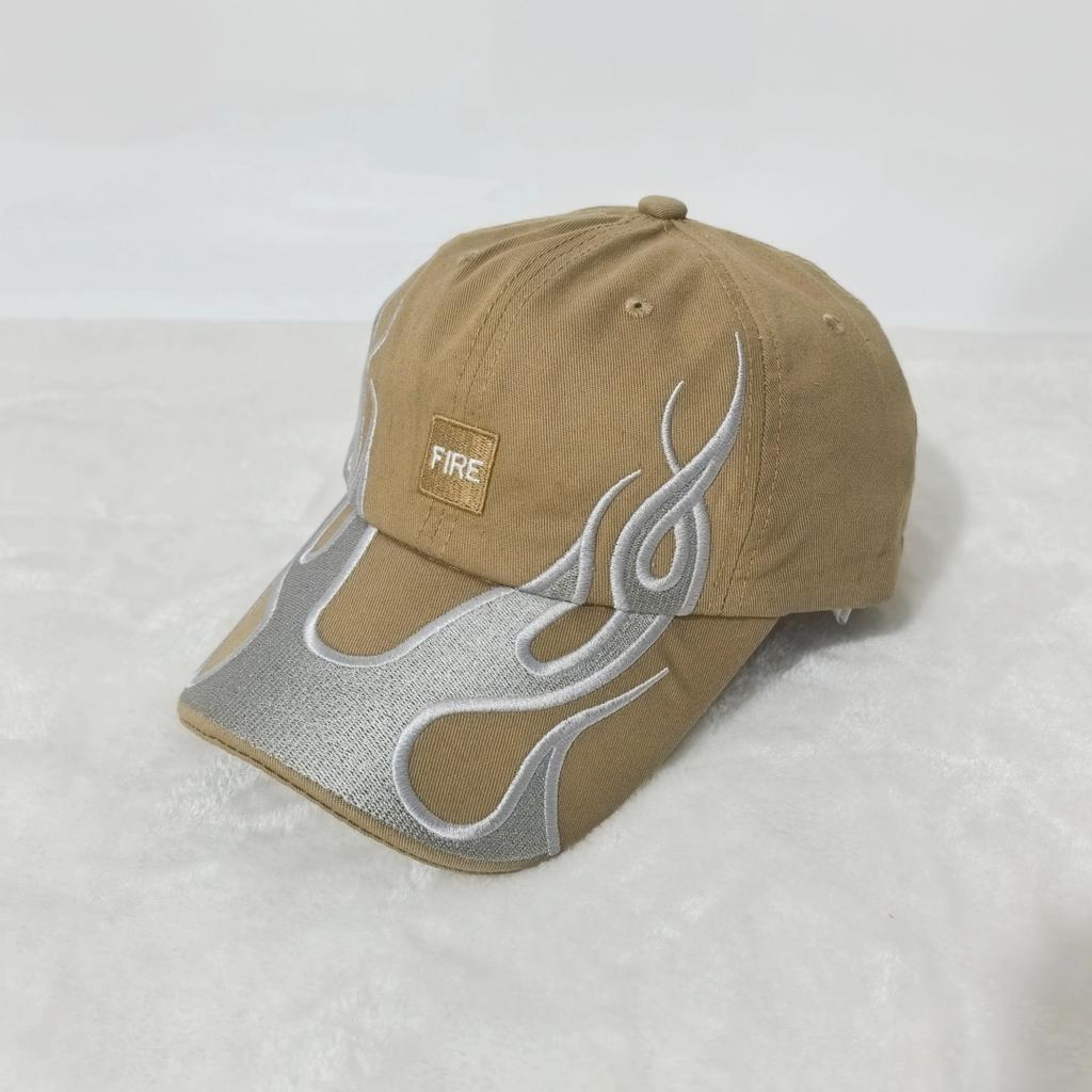 American Retro Y2K Flame Embroidery Baseball Cap Adjustable Fire Pattern Cotton Dad Hat Streetwear Hip Hop Hat for Men Women