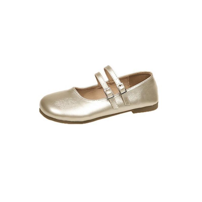 Ljusrunda runda champagnefärgade Doudou-skor höstens nya dubbla spännen med skärp och kjol Mary Jane-skor