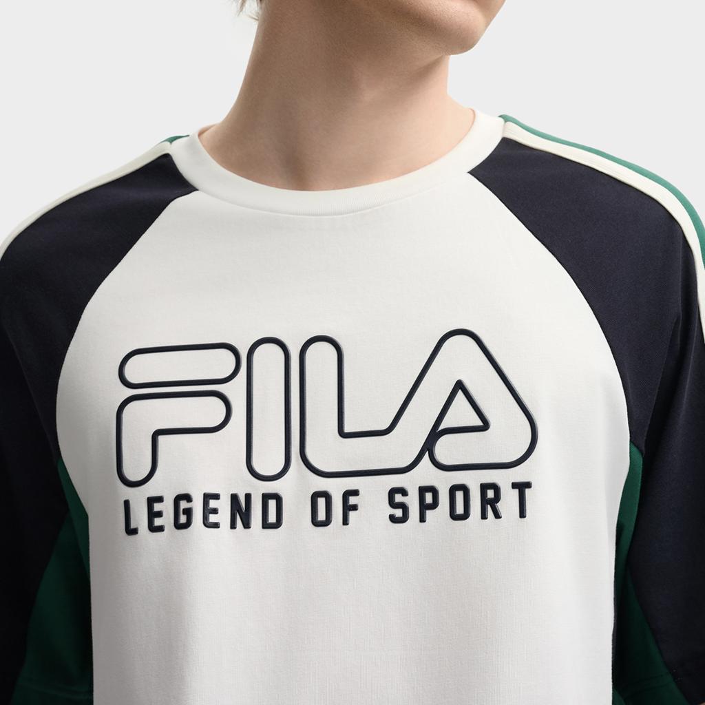 FILA Original Retro Fashion Casual Comfortable Versatile Knitted Short Sleeve T-Shirt Men Tops Cloud-Mushroom-White F11M539120FWT