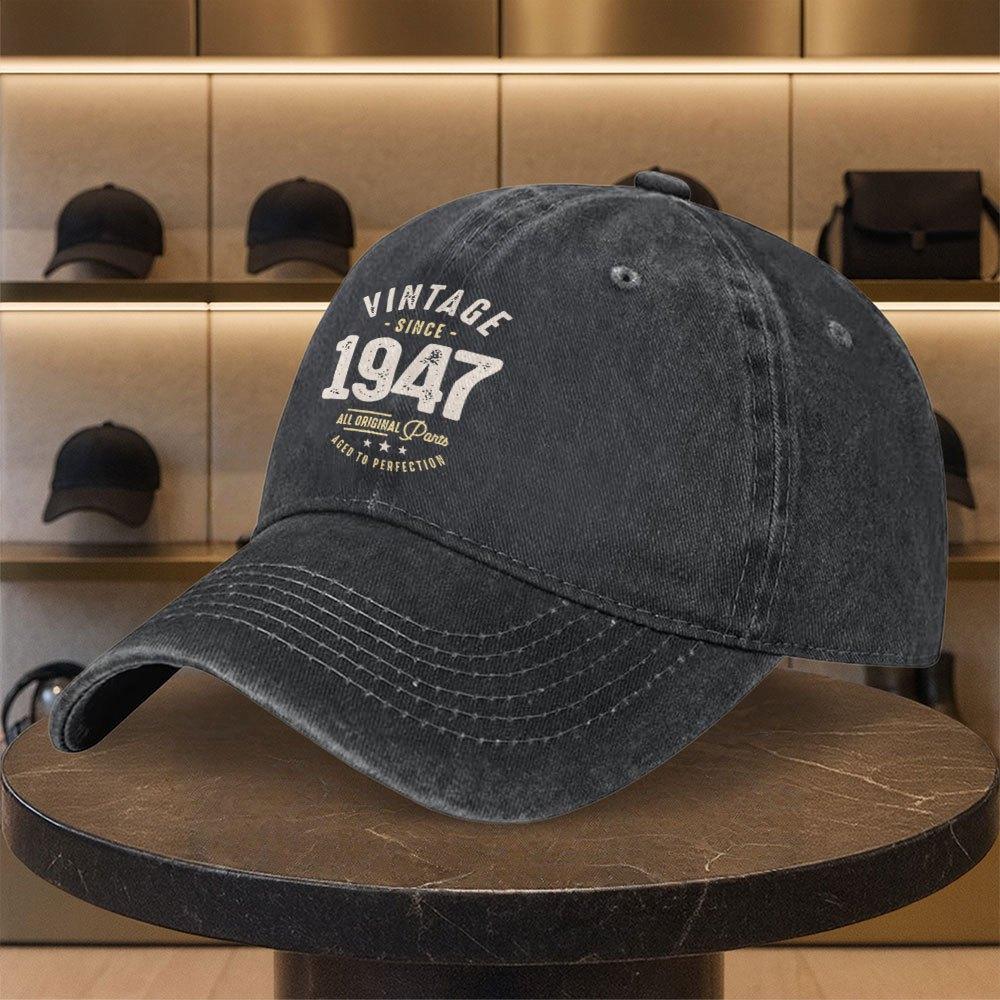 Mens Womens Retro 1947 Vintage Washed Baseball Cap Adjustable Snapback Lightweight Unisex Design With Iconic Logo Print