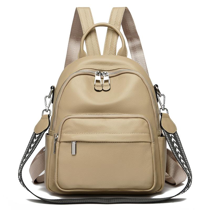 

Leather women s bag new fashion casual first layer cowhide backpack college style backpack абрикосовий