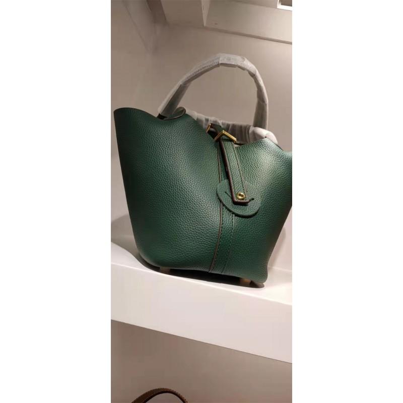 Top Grain Leather Bucket Bag Small Size Vintage Handbag Gold Hardware Daily Use