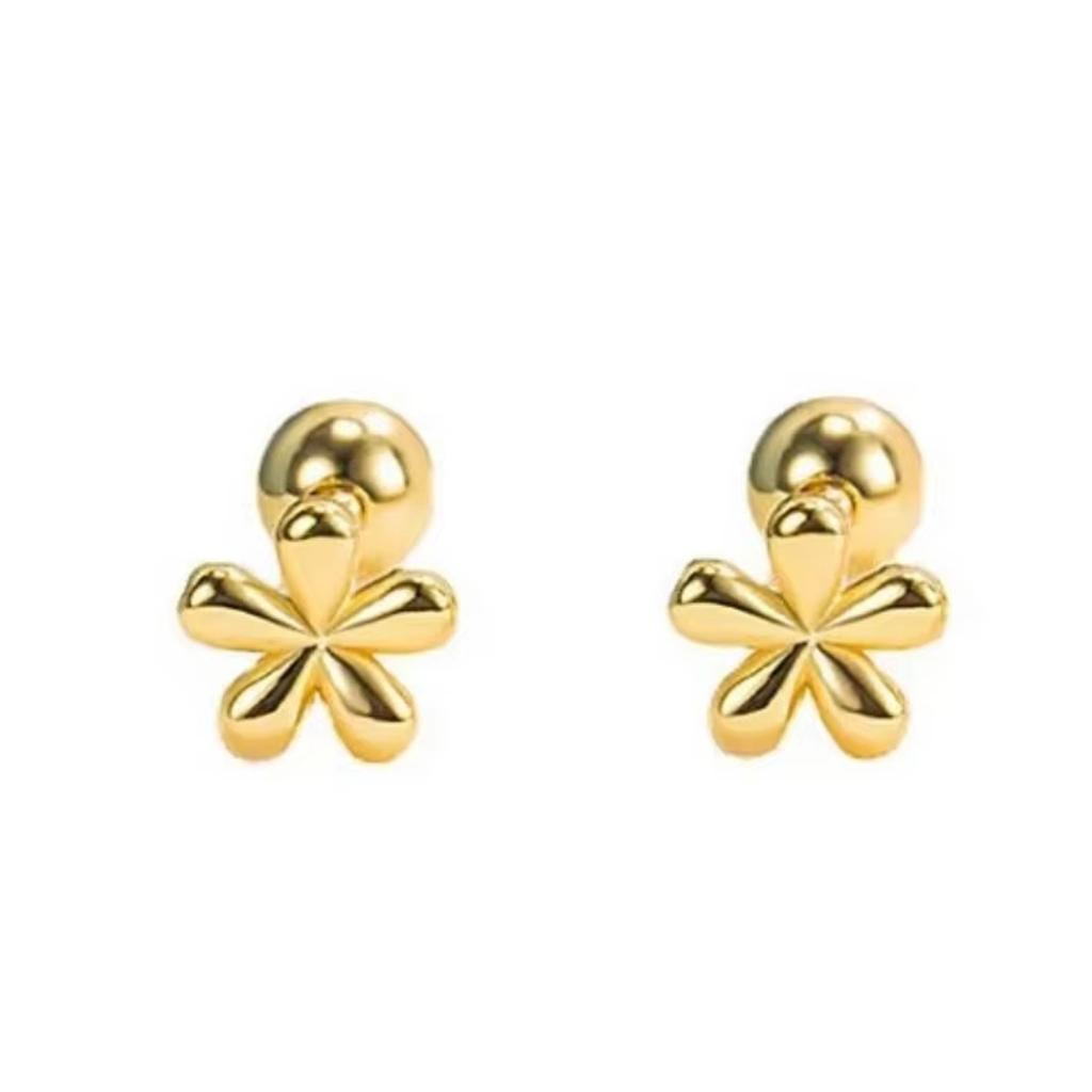 Simple Stainless Steel Golden Flower Small Stud Earring for Women Girl Teen Tiny Screw Back Piercing Accessories