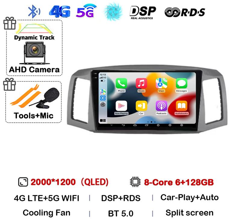 Android 14 Carplay Auto WIFI+4G For JEEP Grand Cherokee 2004 2005 2006 2007 Car Radio Multimedia Video Player GPS Stereo Audio