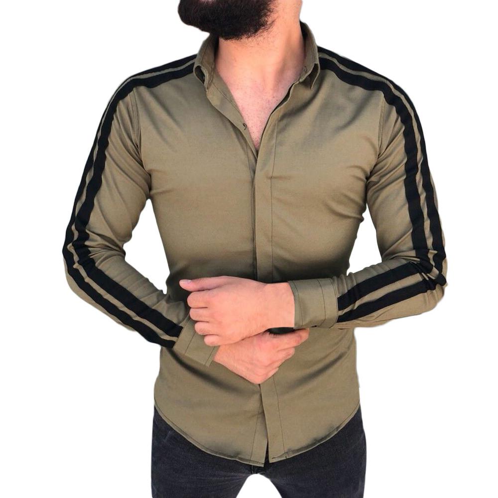 Fashion Men's Autumn Winter Casual Packwork Button Long Sleeve Shirt Blouse Top