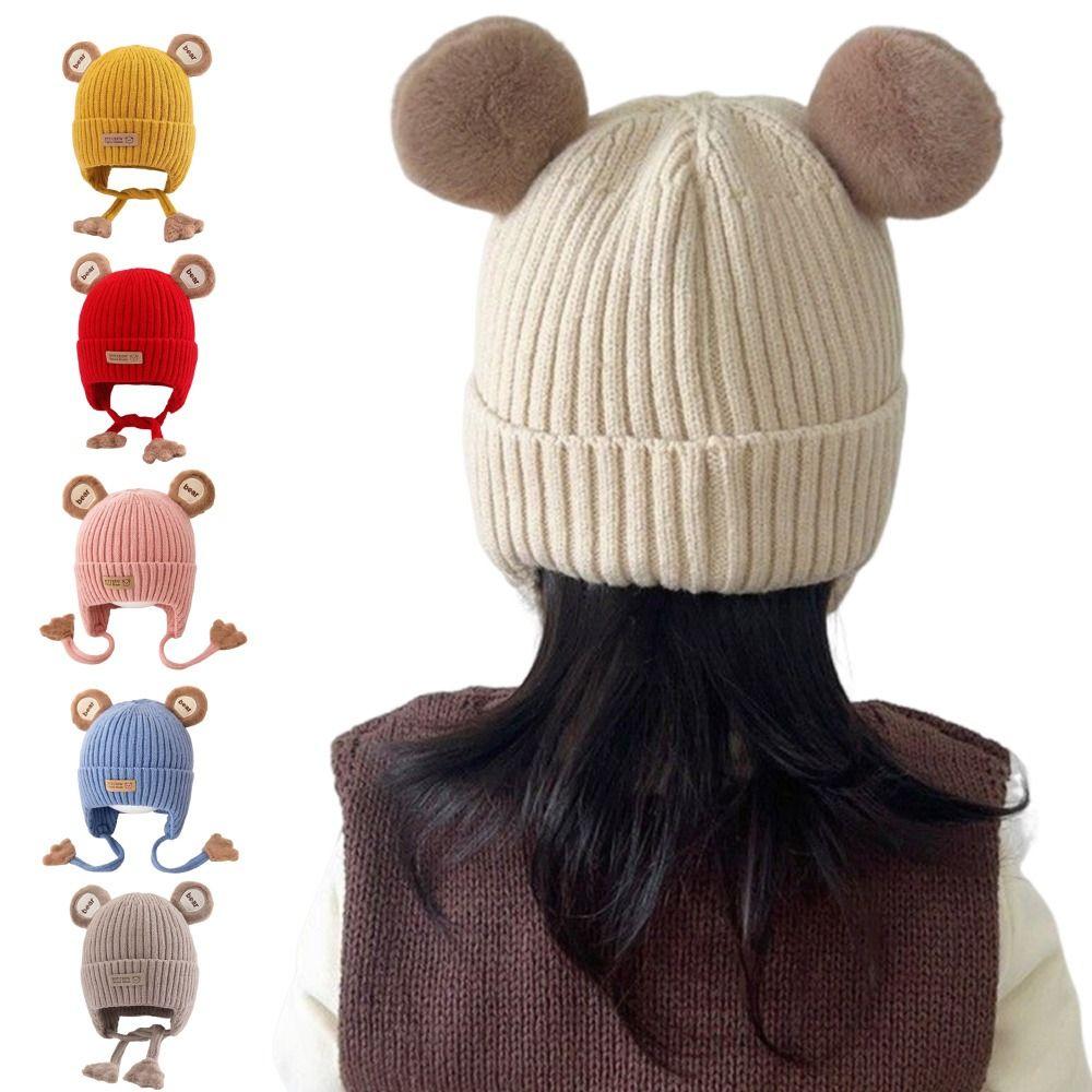 Lacing Detail Toddler Beanie Cap Cotton Lining Kids Anti-cold Cap Infant Knitted Cap Infant Use