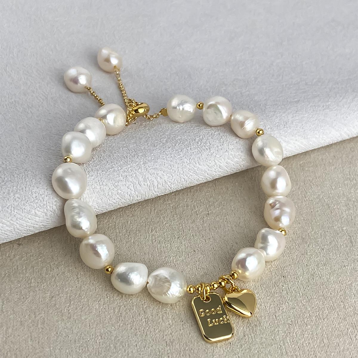 

Lucky Love Натуральный жемчуг Регулируемый ретро браслет с биркой с надписью