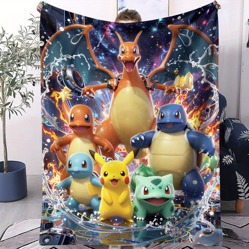 Pokemon Rainbow Holographic Pikachu Print Fleece Throw Blanket for Adult Quality Super Soft Warm Blanket for Travel Office Home